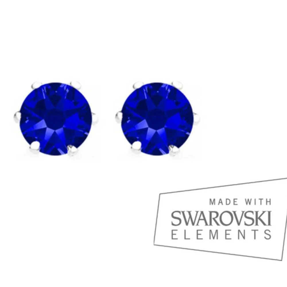 Swarovski Crystal - Sterling Silver Overlay 2 CTW Sapphire Stud Earrings - 0.24